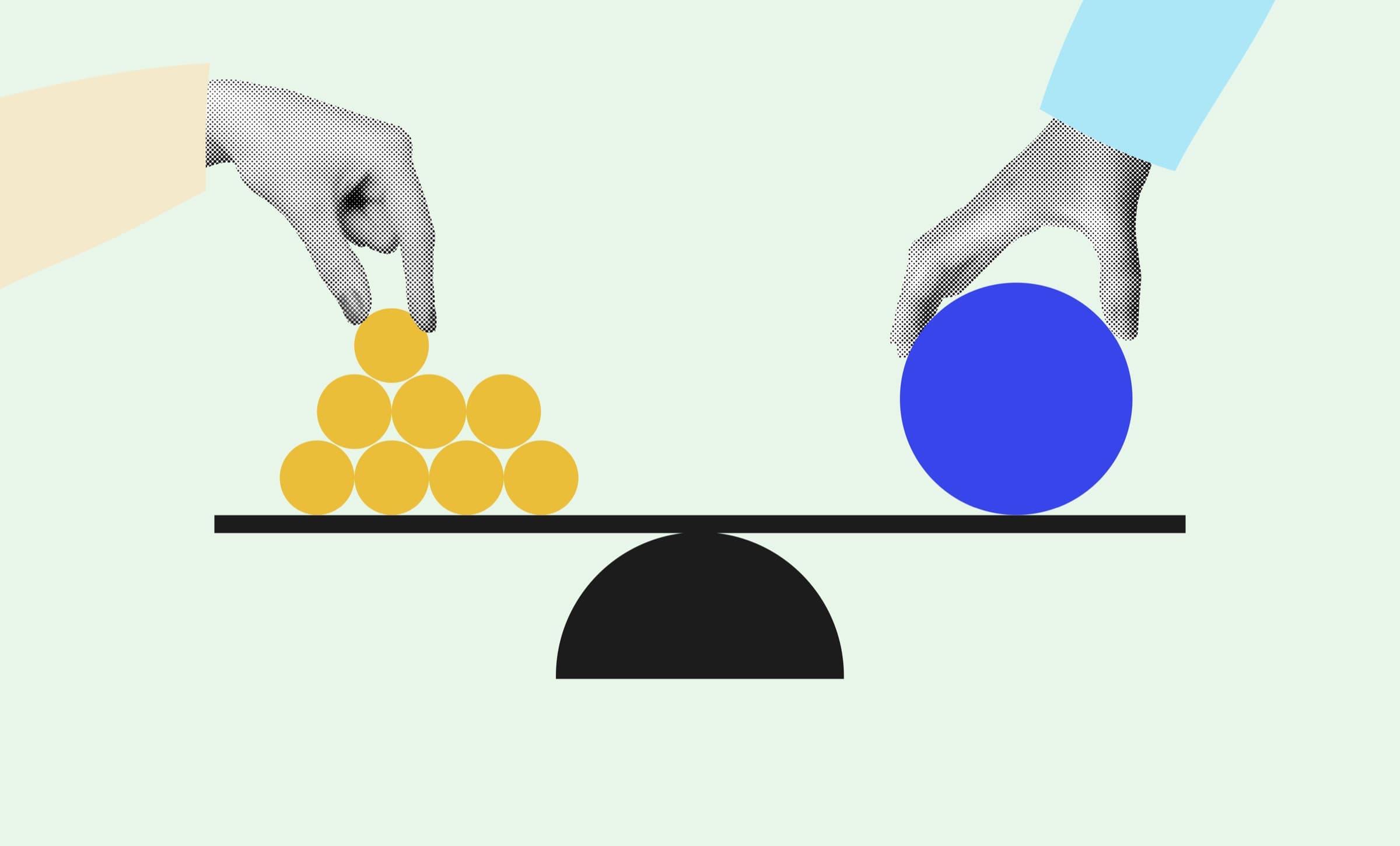 Illustration of two hands weighing options on a balance scale — PRP versus cortisone